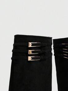 CUCCOO SZL Cuccoo 尖头过膝粗跟高筒靴，性感女式马靴 - 黑色 - 查看 4