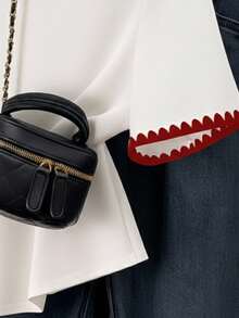 Franclia Women's Floral Trim Fitted Regular Crew Neck Short Sleeve Casual T-Shirt