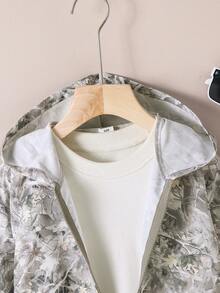 SHEIN Young Boys Clothes Casual Sports Street Green Camouflage Branch Pattern Printed Hooded Jacket Back To School Clothe Boys School Clothes Fall Winter - Grey - View 5