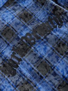 ROMWE MEN Prep 男士时尚格子长袖衬衫，秋季 - 藍色 - 查看 6