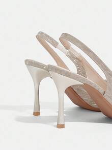 CUCCOO TILAWA 女士时尚尖头露背绑带闪光材质水钻蝴蝶性感晚会婚礼细高跟鞋 - 金色 - 查看 5