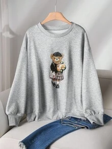 CosyJoli Women's Plus Size Round Neck Printed Long Sleeve Plus Size Sweatshirt, Fashionable Casual Everyday Wear In Fall/Winter