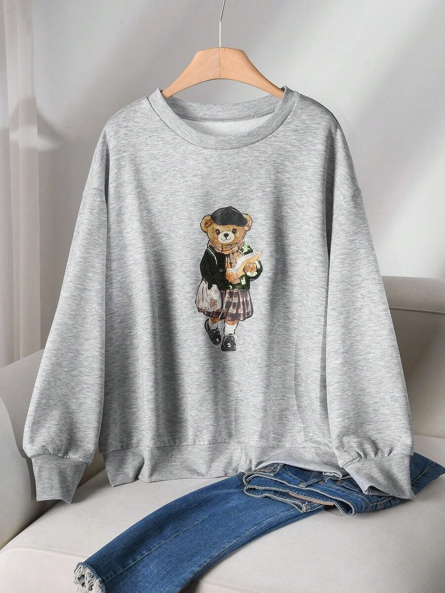 CosyJoli Women's Plus Size Round Neck Printed Long Sleeve Plus Size Sweatshirt, Fashionable Casual Everyday Wear In Fall/Winter