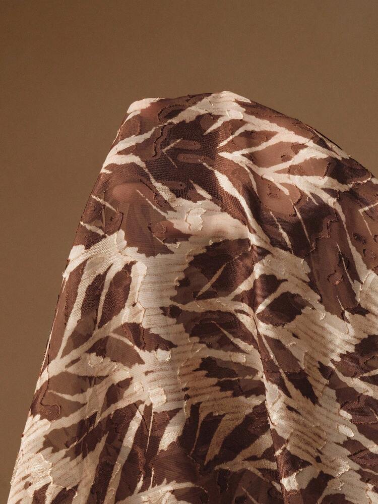 Elegant Chiffon Women's Long Sleeve Blouse With Tropical Plant Leaf Print, Suitable For Autumn, Fall, Winter, Going Out, Formal, Party, Chic, New Year, Christmas, Work, Graduation, Wedding