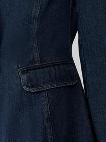 MISSGUIDED Cotton Denim Blazer Jacket Double Button Tailored Fitted Classic Vintage Retro High Fashion Office Business Professional Fall Winter Collection - Dark Wash - View 6