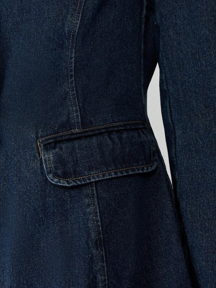 MISSGUIDED Cotton Denim Blazer Jacket Double Button Tailored Fitted Classic Vintage Retro High Fashion Office Business Professional Fall Winter Collection