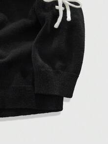 ROMWE MEN Street Life 男士休闲系带针织毛衣，秋冬 - 黑色 - 查看 5