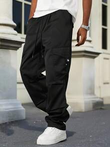 Manfinity CasualCool 男士秋季休闲纯色工装裤 - 黑色 - 查看 4