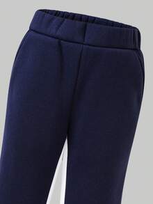 Young Boys' Casual Contrast Color Patchwork Thermal Lined Pants, Comfortable & Versatile For Back To School, Autumn/Winter