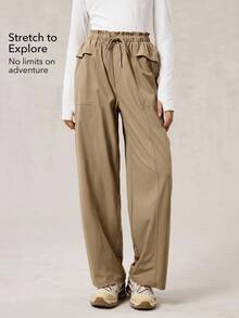 OutZeal 女士户外休闲裤，防水荷叶边抽绳腰带，带口袋 - 駝色 - 查看 3