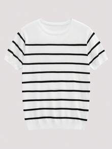 Open Phase STONE DISTRICT Men's Striped Short Sleeve Knit Sweater Top T-Shirt Spring To Summer - White - View 1