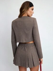 Avenya Chaqueta corta con botones metálicos y estampado de cuadros - Marrón - Ver 7