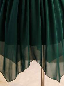 Tween Mädchen Elegant Hochwertig Ärmellos Pailletten Taille Eng anliegend Asymmetrischer Saum Kleid, Smaragdgrün - Dunkelgrün - Übersicht 5