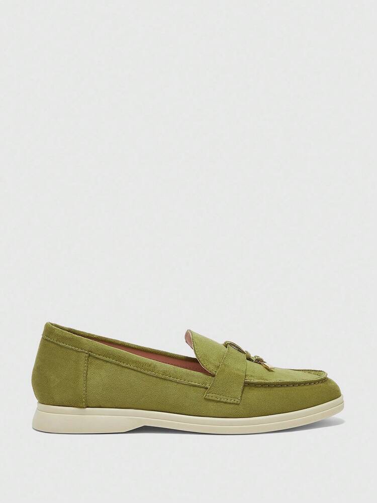 CUCCOO BIZCHIC Women's Olive Green Suede Comfortable Casual Loafers, Versatile Flat Slip-On Shoes Suitable For Outdoor, Commuting, Work And Daily Wear