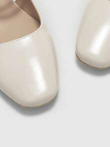 CUCCOO BIZCHIC 女士方头平底玛丽珍鞋，简约米色，露跟设计，适合通勤、约会、聚会、节假日和度假 - 米色 - 查看 6