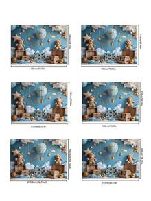 1 件旅行主题生日派对背景横幅，5*3 英尺/5*7 英尺，天蓝色带白云热气球盒设计，涤纶材质，适用于泳池派对、生日派对装饰、肖像摄影背景，无羽毛，自制厨房派对用品 - 彩色 - 查看 3