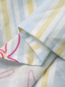 DAZY Cute Striped Graffiti Pattern Loose Women Pajama Set, Fall Winter Clothes - Beige - View 7