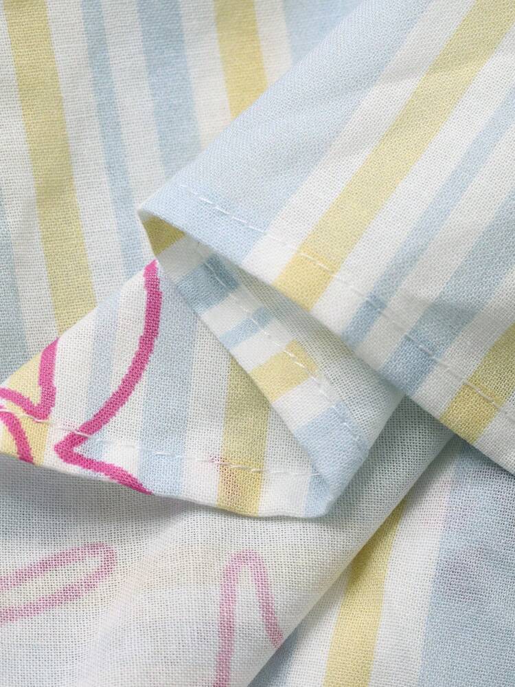 Cute Striped Graffiti Pattern Loose Women Pajama Set, Fall Winter Clothes