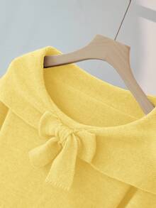 Franclia Suéter de punto de manga larga con hombros abiertos, lazo y unicolor, de moda simple para mujer - Amarillo - Ver 3