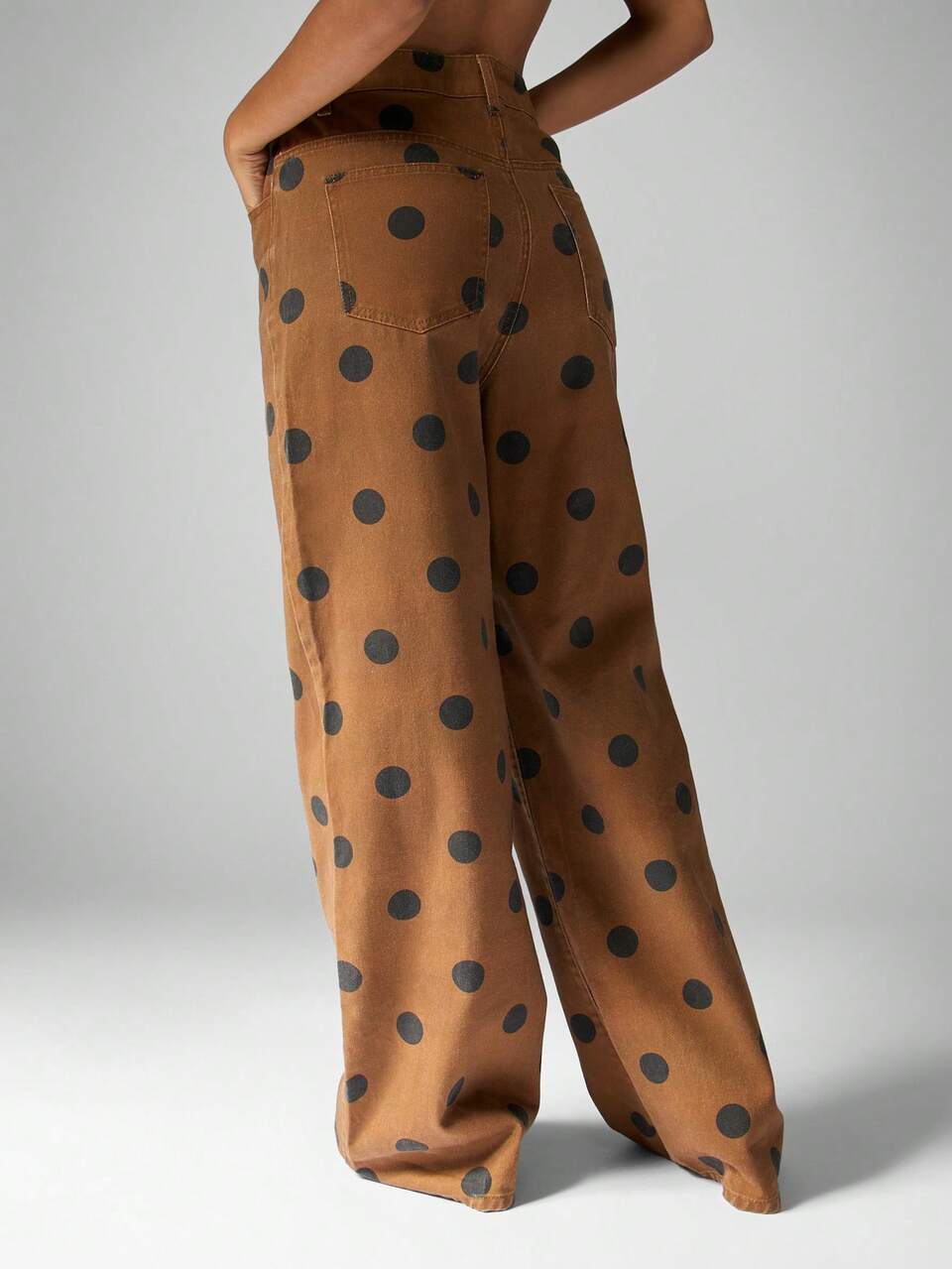 MISSGUIDED Cotton Wide Leg Polka Dot Jeans High Waisted Retro Style Palazzo Pants Casual Statement Bottom Autumn Winter Fashion Y2K Print Design