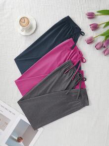 SHEIN 3件套女士简约风抽绳休闲居家舒适裤，秋冬服装 - 彩色 - 查看 3