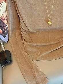 Franclia 全新时尚百搭丝滑奢华女式长袖T恤 - 卡其色 - 查看 5