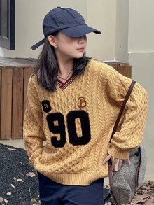DAZY 青少年女孩日常休闲毛衣，秋季 - 卡其色 - 查看 5