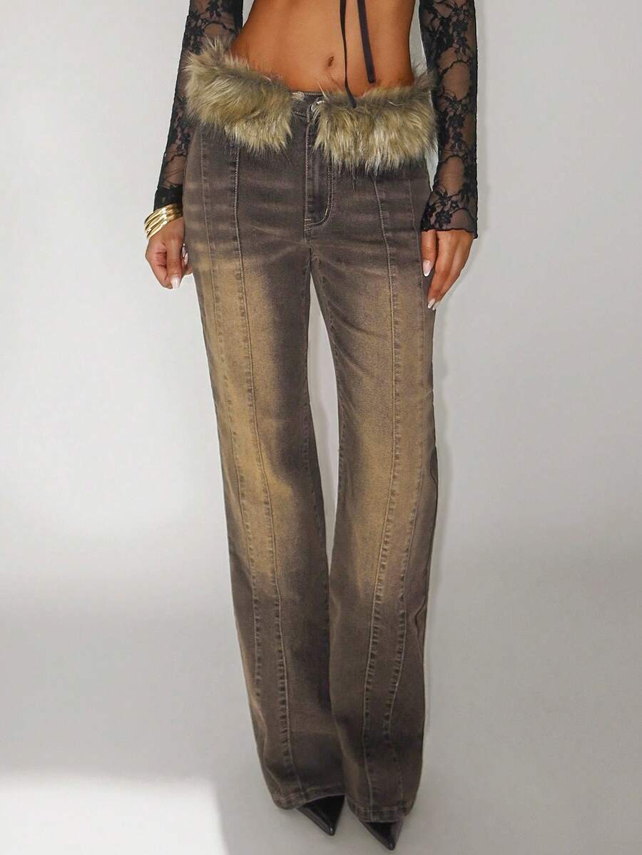 Jeanoix Jeans a vita bassa con gamba a zampa di Y2K Stile Streetwear Retrò