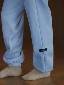 GLOWMODE Heavyweight Fleece Oversized Fit Adjustable Drawstring Waist Basic Joggers With Side Pockets Daily Casual Thermal Warm Winter - Blue - View 5