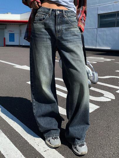 DAZY 女士低腰直筒牛仔裤，休闲街头风都市穿搭 Y2k