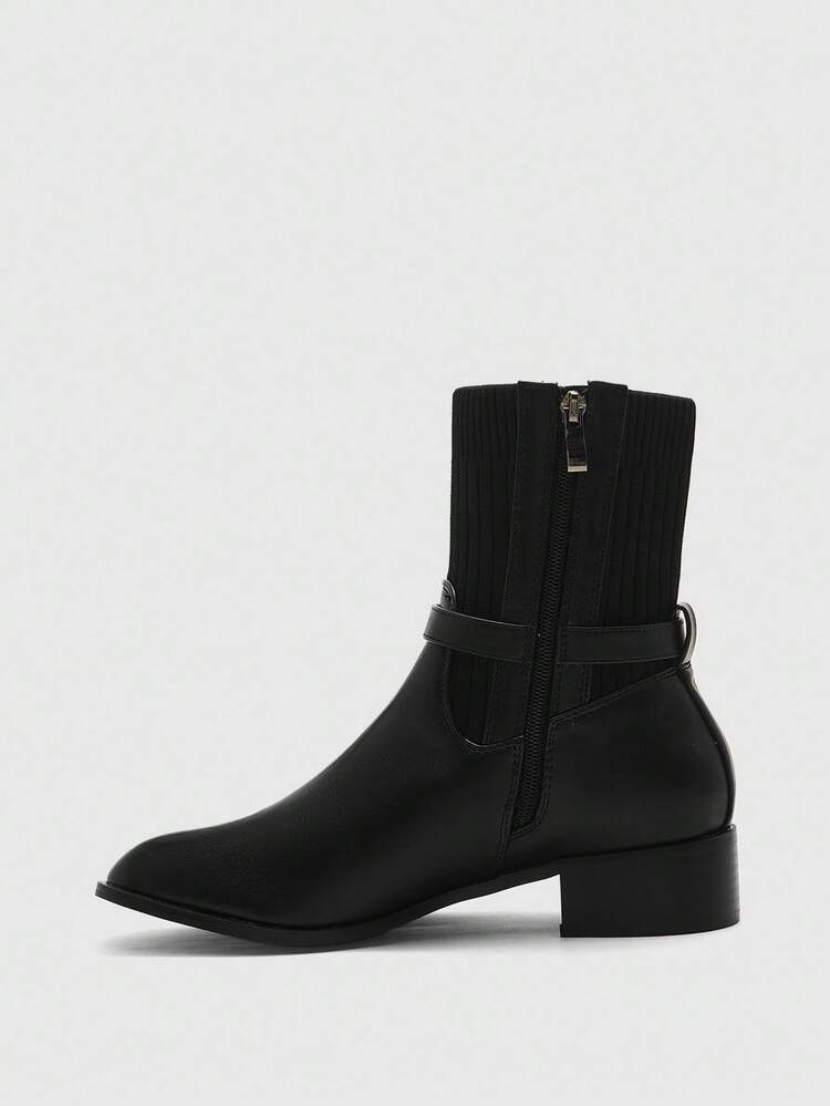 CUCCOO BIZCHIC Women's Pointed Toe Metal Chain Decor Fashion Chunky Heel Ankle Boots For Christmas