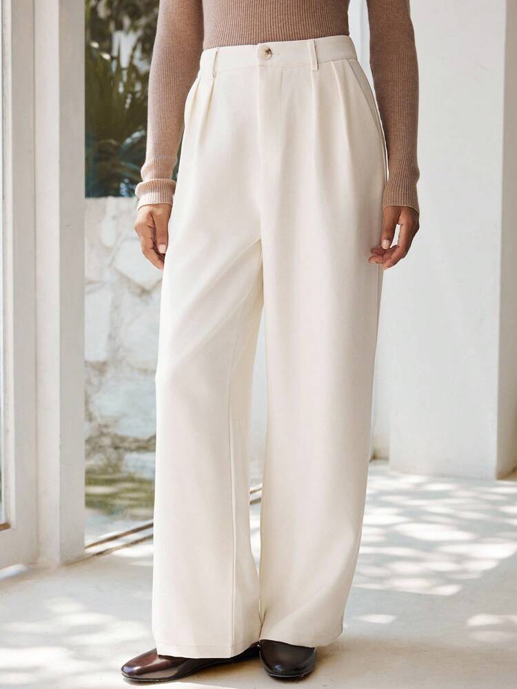 Lumivelle 杏色阔腿裤女新款高腰直筒宽松休闲长裤 - 杏色 - 查看 3