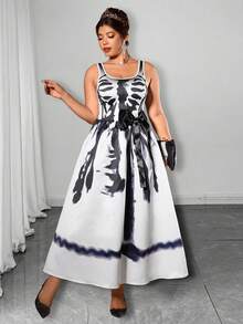 Elenzga 永不过时：哥特式预科，周三风格。拥抱你内心的阴影，打造暗黑女性时尚。大码女式万圣节哥特式修身上衣和蝴蝶结装饰泡泡裙 - 黑與白 - 查看 1