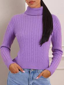 Lilora Neuer schlank geschnittener einfarbiger thermisch gefütterter Rollkragenpullover für Damen, Herbst/Winter - Bordeaux - Übersicht 4