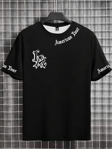 Manfinity LEGND LA Gothic Letter Design Men's Round Neck Casual Short Sleeve T-Shirt - Multicolor - View 3