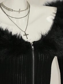 SHEIN ICON 女士波点仿皮草拼布休闲夹克，秋冬 - 彩色 - 查看 8