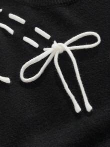 ROMWE MEN Street Life 男士休闲系带针织毛衣，秋冬 - 黑色 - 查看 3