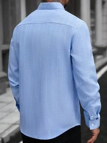 Manfinity Mode Men's Business Casual Plaid Long Sleeve Shirt, Fall