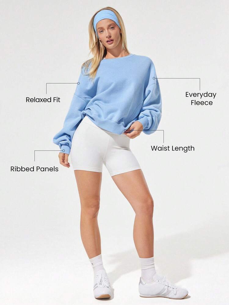 Everyday Fleece Cozy Club Soft Lightweight Warm Chill Oversized Fit Ribbed Waist-Length Crewneck Pullover Autumn Winter Outdoor Daily Casual