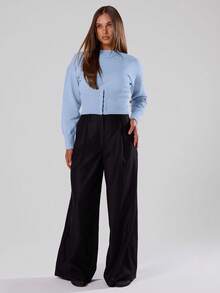 MUSERA 柔软针织收腰套头衫，春季Y2K 90年代休闲可爱基础款，适合假日、机场、夜间外出、冬季日常、晚宴、派对等场合，优雅毛衣，春季必备 - 淺藍色 - 查看 4