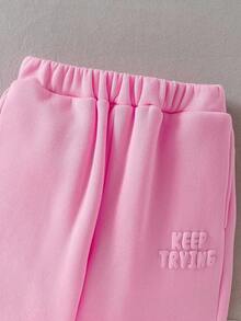 2 件套年轻女孩休闲百搭舒适字母和图形印花连帽运动衫和抽绳口袋慢跑裤套装，适合通勤、上学、日常、度假、运动、秋冬 - 粉色 - 查看 7