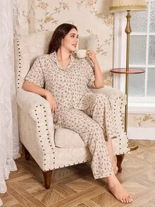CottageSlumber Bộ đồ ngủ hở trước cổ xếp nếp họa tiết hoa cỡ lớn - Nhiều màu - Xem 5