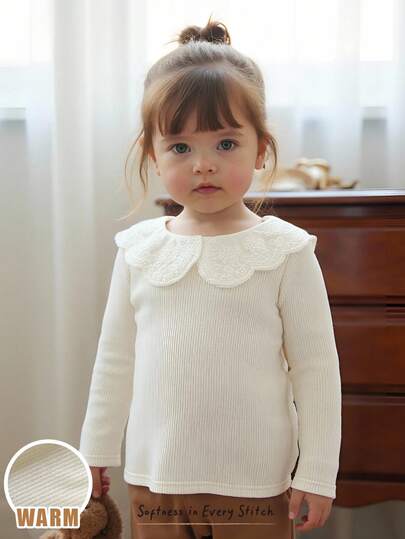 Cozy Pixies Baby Girl Solid Color Crew Neck Long Sleeve Pullover Top, Versatile & Comfortable Fall Winter