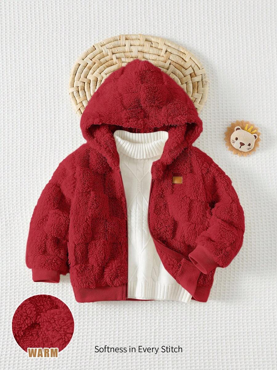 Cozy Pixies 男婴连帽长袖外套，保暖加厚秋冬女童服装 - 酒紅色 - 查看 1