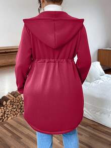 Calvaya Plus Size Women Casual Solid Color Zip-Up Long Sleeve Jacket - Red - View 2