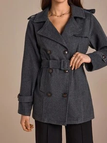 CLARA VERO 纯色、羊绒面料、系腰带、风衣 - 灰色 - 查看 8