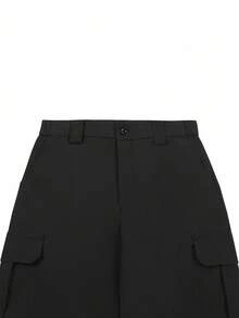 Manfinity Nomadique 男士黑色宽松直筒战术裤，户外，秋季 - 黑色 - 查看 4