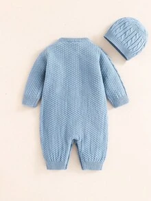 SHEIN Baby Casual Loose Long Sleeve Sweater Romper + Hat Fall Winter