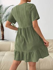 Breezaya 女式纯色V领荷叶边下摆度假风格短袖连衣裙度假海滩装