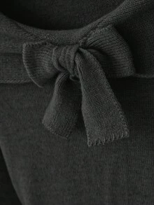 Franclia Women's Minimalist Fashion Collar Bowknot Open Shoulder Long Sleeve Solid Color Knit Pullover Sweater - Black - View 6